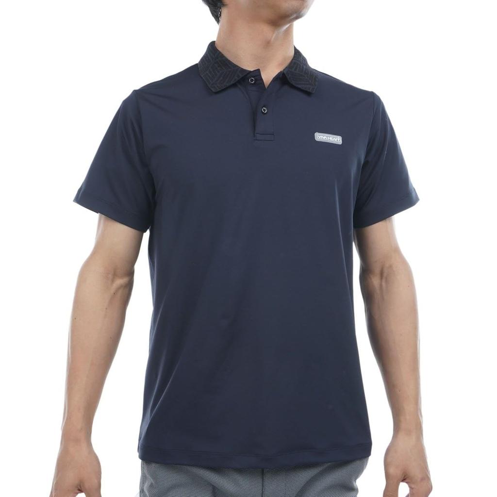 Viva Heart Bearten Jacquard Collar Polo Navy Shirt, Moisture-Wicking, Quick-Drying, Cool-To-The-Touch,