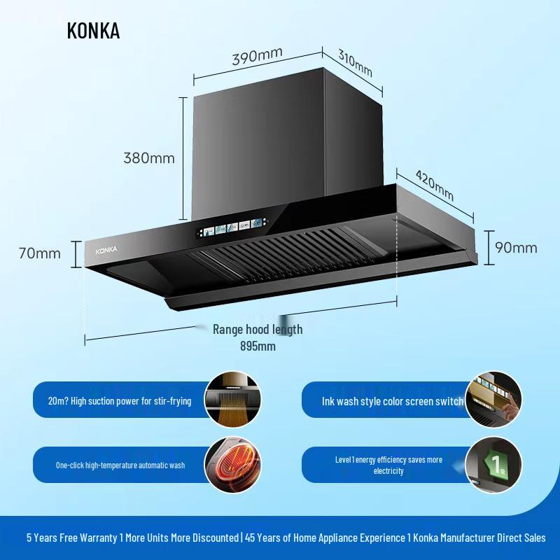 Konka Home Color Screen Self-Cleaning High Suction Energy-Saving Range Hood