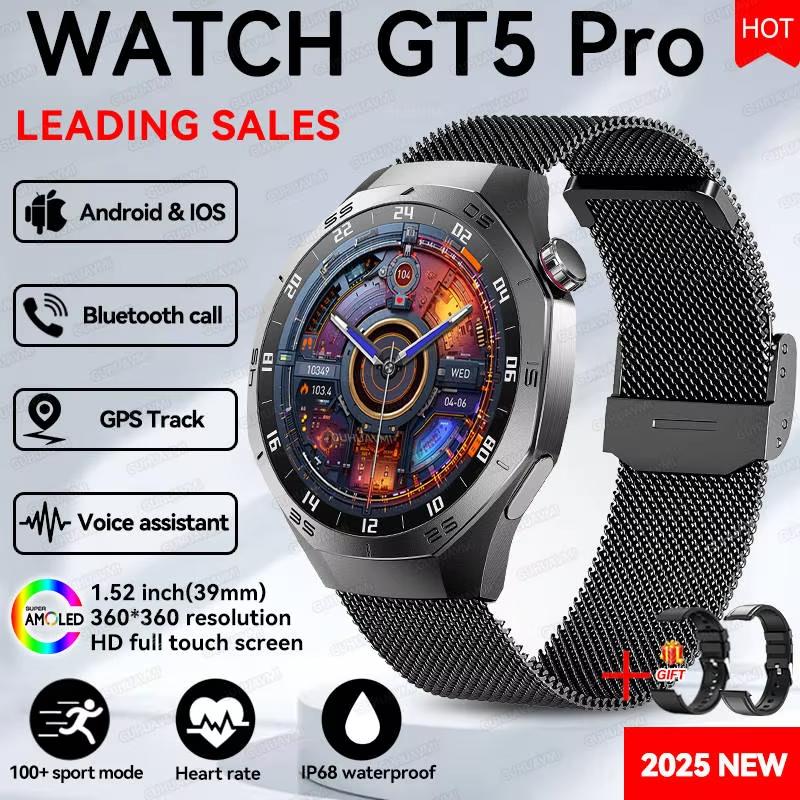 Nové chytré hodinky GT5 Pro pro muže s GPS trackerem, měřením srdečního tepu, Bluetooth voláním, NFC, vodotěsné, sportovní, outdoorové, fitness chytré hodinky pro Huawei
