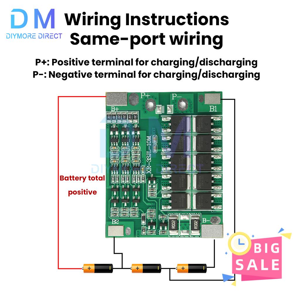 3S 4S Li-ion Battery Protection Board 40A 11.1V 14.8V with Balance 10MOS, 100A Peak Current Short Circuit Current Over Discharge