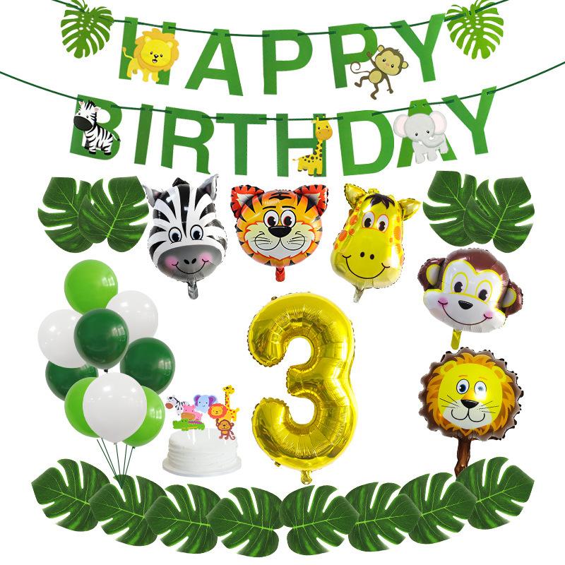 Animal-Themed Birthday Party Decorations, Animal Letter Flags, Foil Balloon Party Supplies Set