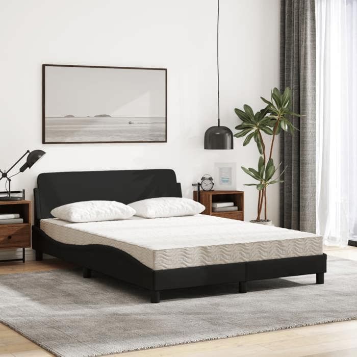 VidaXL Bed with Mattress Black 140x190 Cm Fabric 3208386