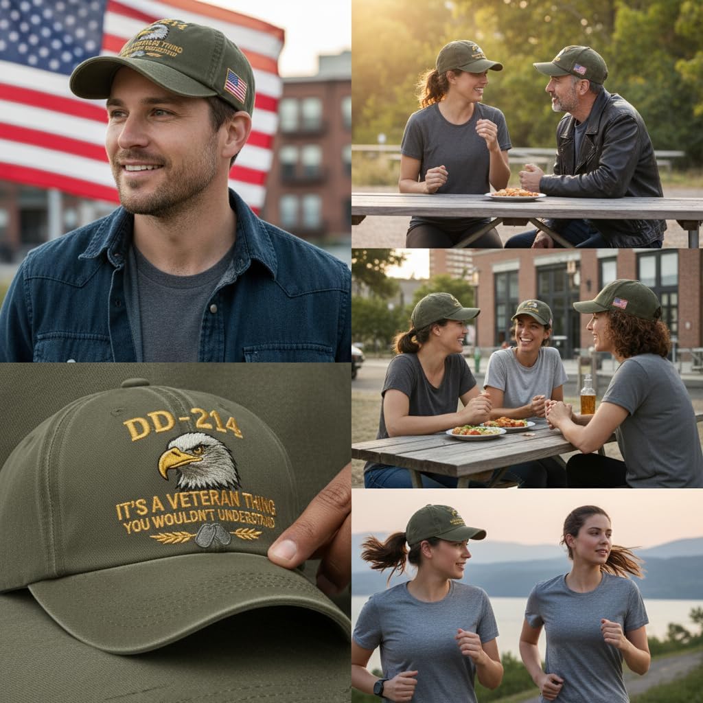 Veteran Dd214 Embroidered Baseball Cap For Men, Military Inspired Hat, Adjustable Cotton Dad Hat, Veteran Gift For Men