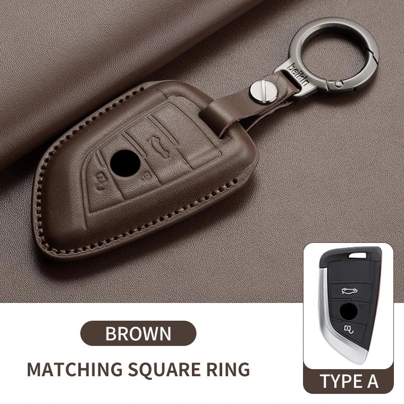 Genuine Leather Auto Smart Key Fob Cover Case Housing Fit For Bmw X1 X3 X5 X6 X7 1 3 5 6 7 Series G20 G30 G11 F15 F16 G01 G02 F48 Keyless Key Fob