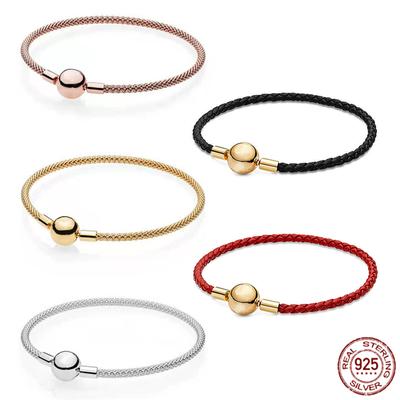 S'adapte à la mode originale, bricolage de perles, fabrication de bouche ronde, corde en cuir tressée, Bracelet Simple, Bracelet en argent sterling 925, Style de base