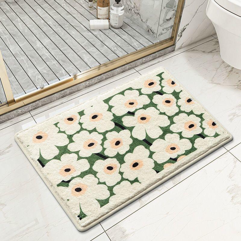 Mat Floor Plush With Cartoon Flower Print Design For Bedroom And Bathroom Use