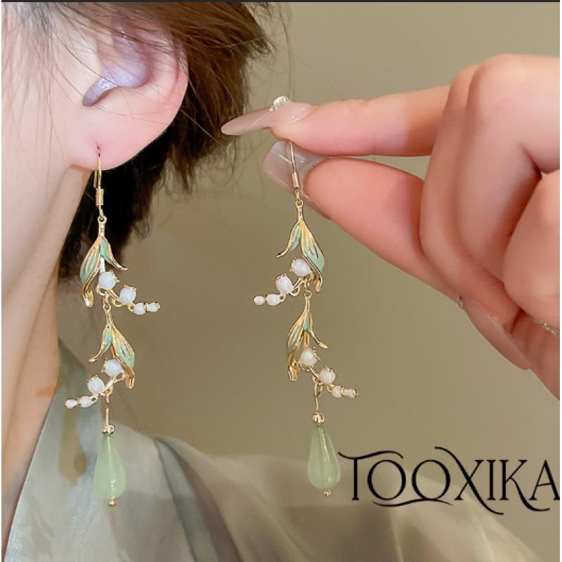 

Tooxika Ландыш Листья Капли Воды Смола Ушные Крючки Новый Китайский Стиль Маленькие Свежие Длинные Серьги Национальная Тенденция Модные Серьги