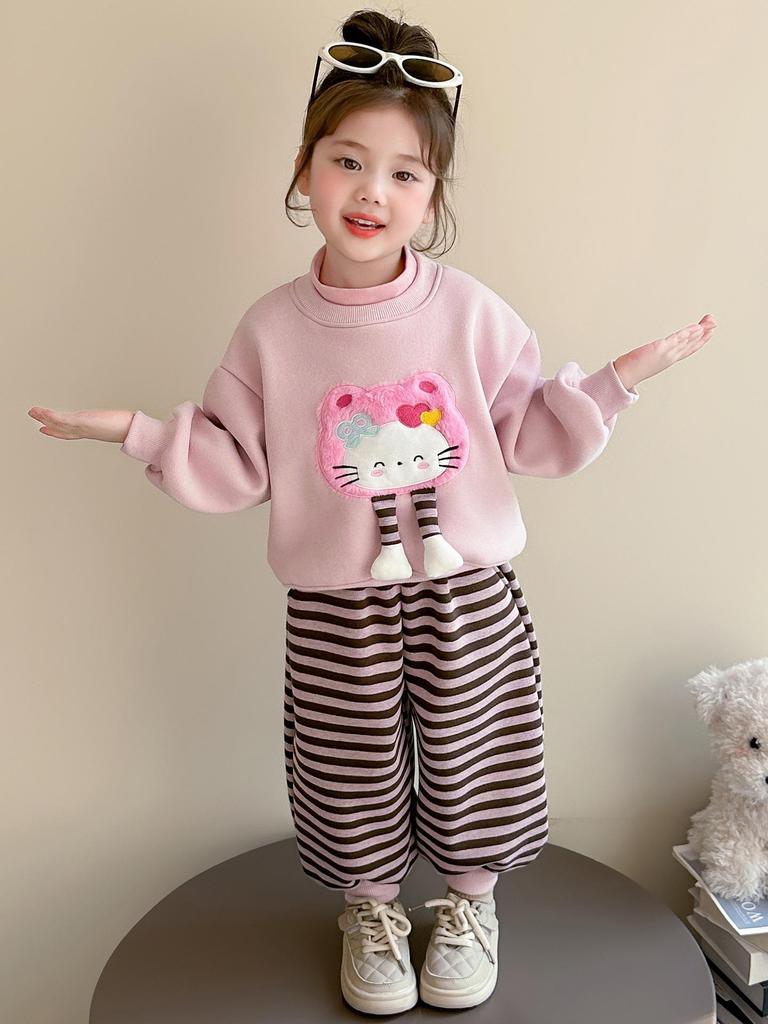 Autumn 2025 Girls' Cartoon Sweatshirt Two-Piece Set - Trendy Casual Wear for Little Girls