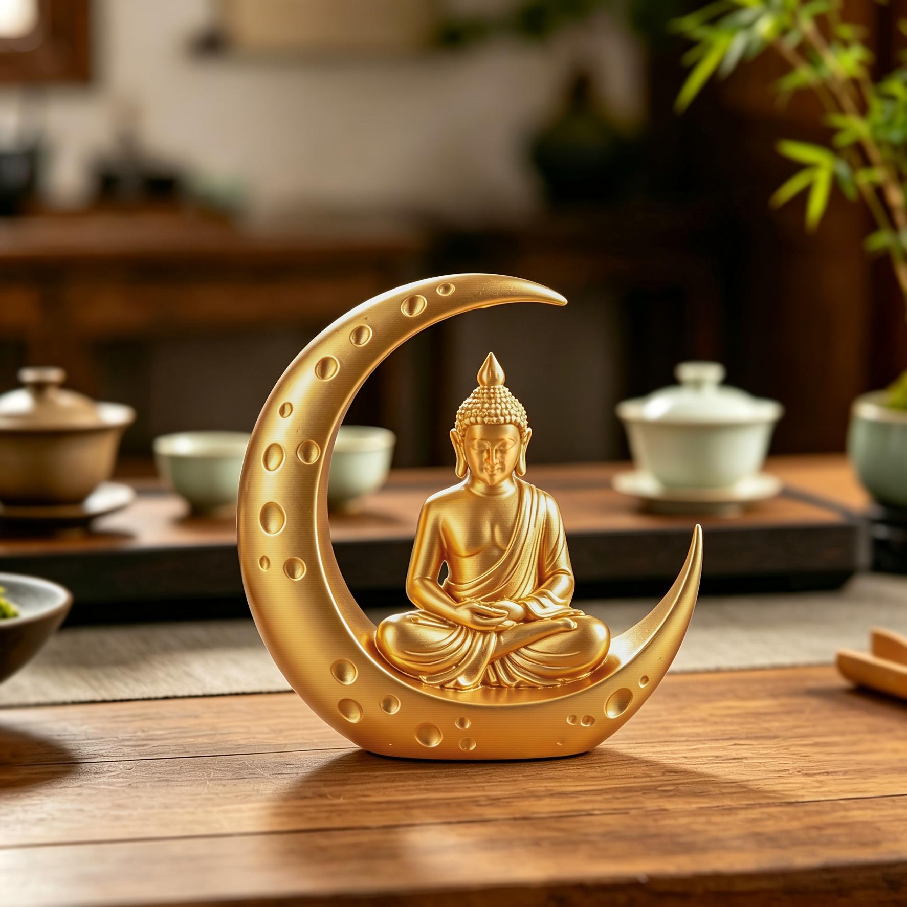 Moon Buddha Statue 3D Printing Meditating Buddha Figurine for Zen Garden Home Decor Spiritual Ornament Yoga Space Spiritual Gift (as the picture,9.5x9x3cm)