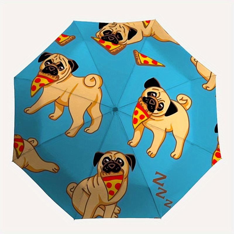 

1pc Pug Pizza Automatic Open/close, All-Season Portable Folding Umbrella, Travel, Everyday, Formal Events - Compact Luxury Parasol, Outdoor Accessory,