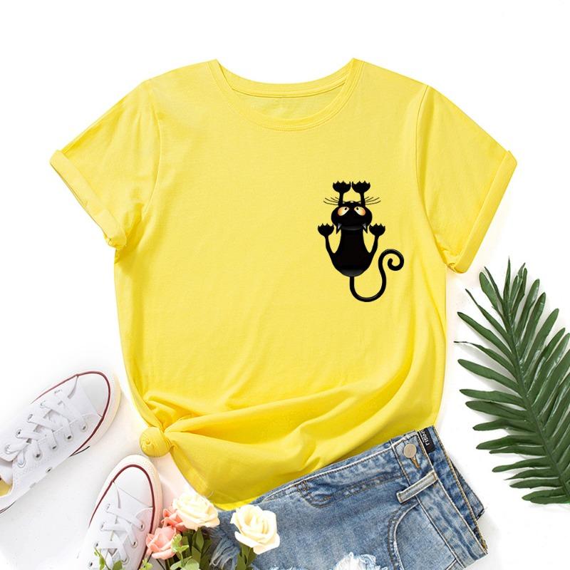 Summer Women's Cute Cat Print Loose Round Neck Pure Cotton Short Sleeved T-Shirts Women’s