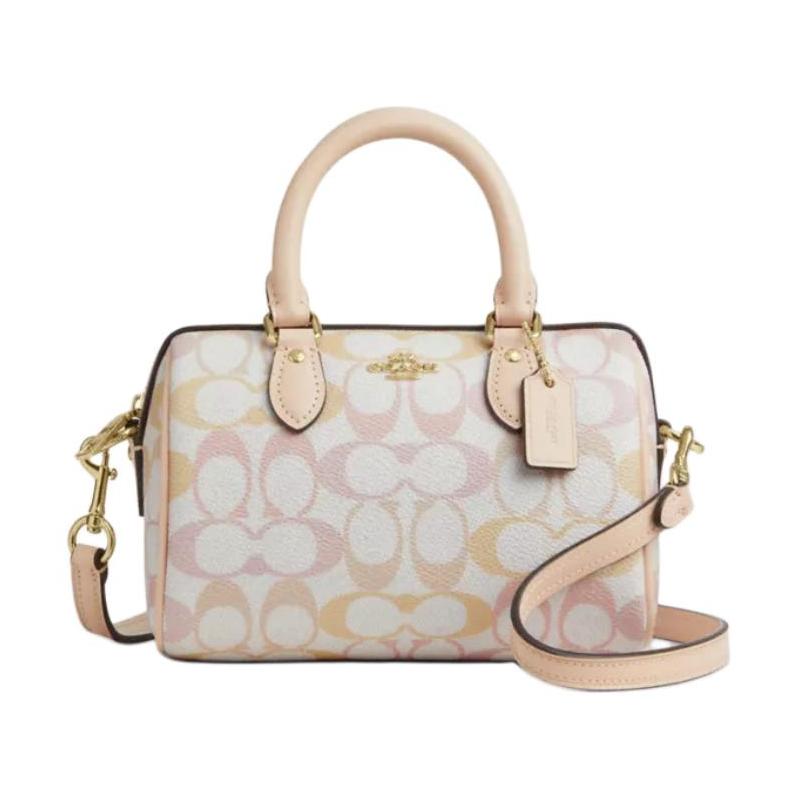 

COACH Rowan 17 classic printed zipper closure, artificial leather, shoulder crossbody handbag, small size, women s candy color коричневий