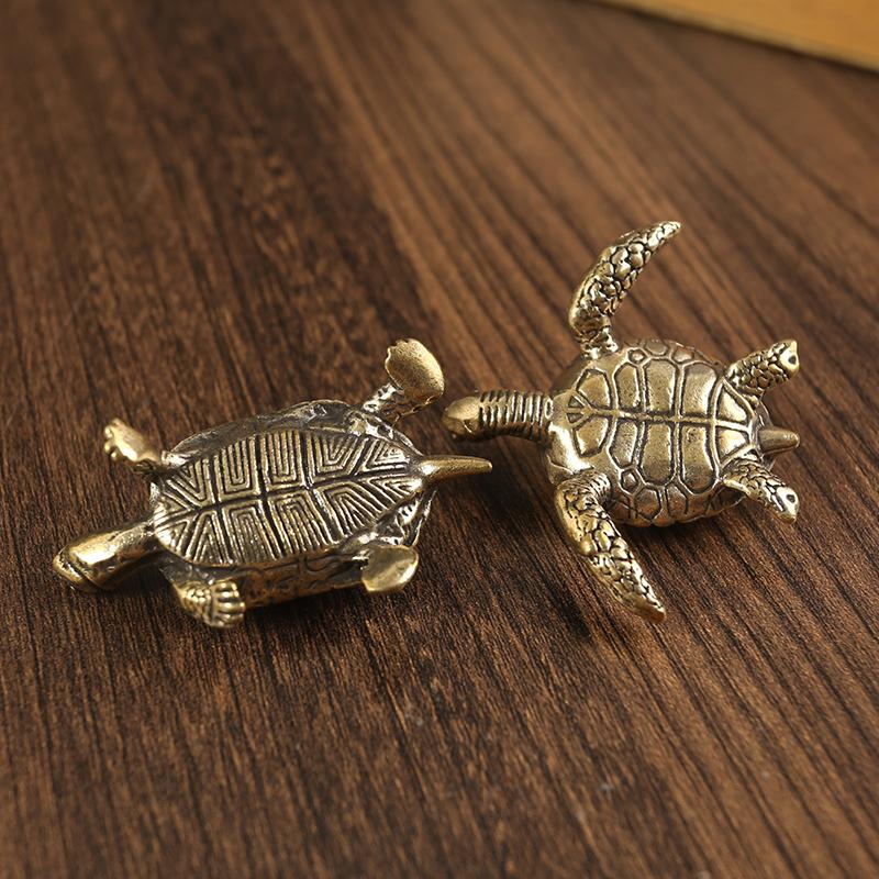 Schildkrötenstatue aus reinem Kupfer, Vintage-Schildkrötenfiguren aus Messing, für den Schreibtisch, Feng Shui-Ornament, Miniaturen, antikes Teehaustier, Basteln, Geschenke