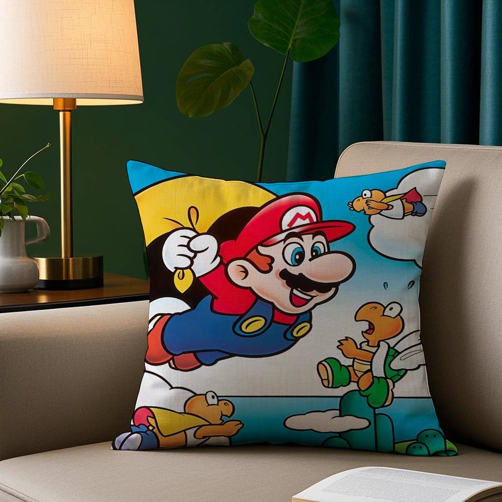Cartoon M-MarioS Game Pillow Case Plush Fabric Soft Pillowcase Double Sided Print Sofa Cushion Cover Throw