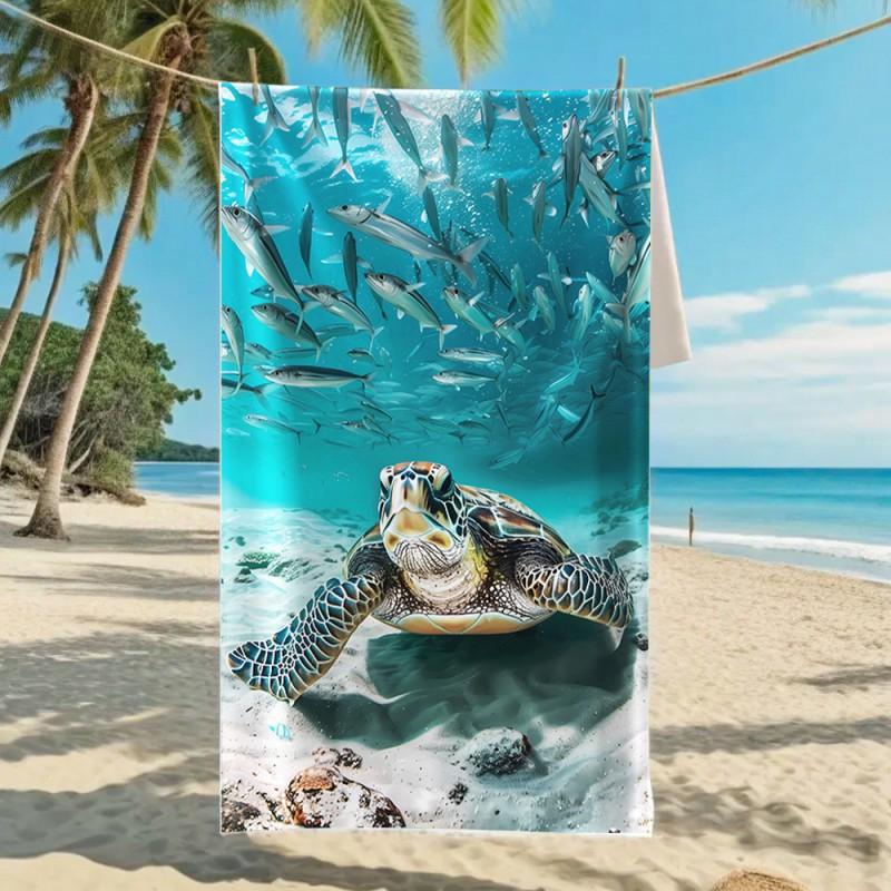 Ultra Absorbent Microfiber Beach Towel With Sea Turtle Print Quick Dry Large Size 70x140cm Pool Vacation Travel