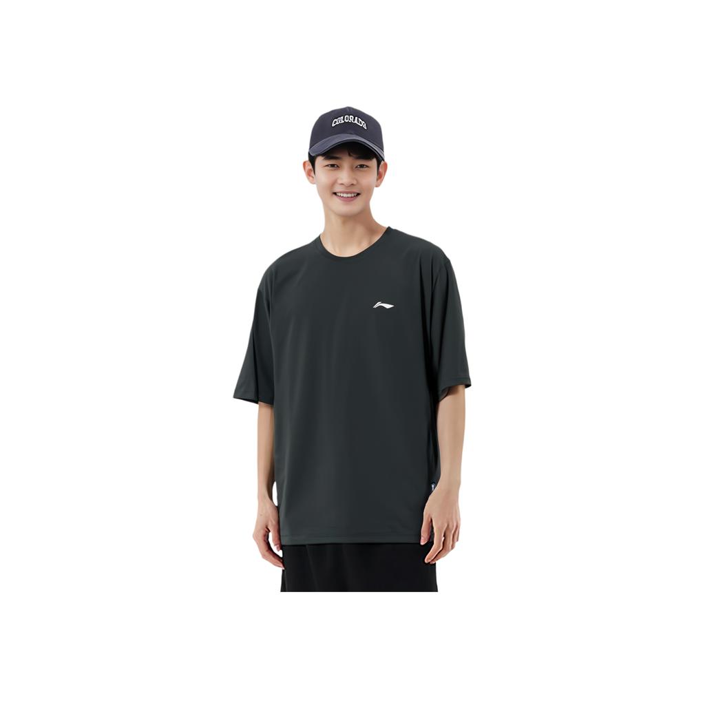 Li-Ning Quick-Dry Breathable Knitted Round Neck Short Sleeve T-Shirt Men Tops Black AHSR591-2