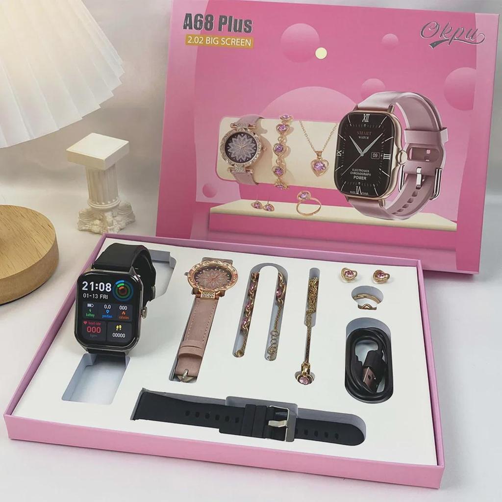 A58 Plus 8-in-1-Smartwatch- und Schmuckset mit Diamanten für Damen
