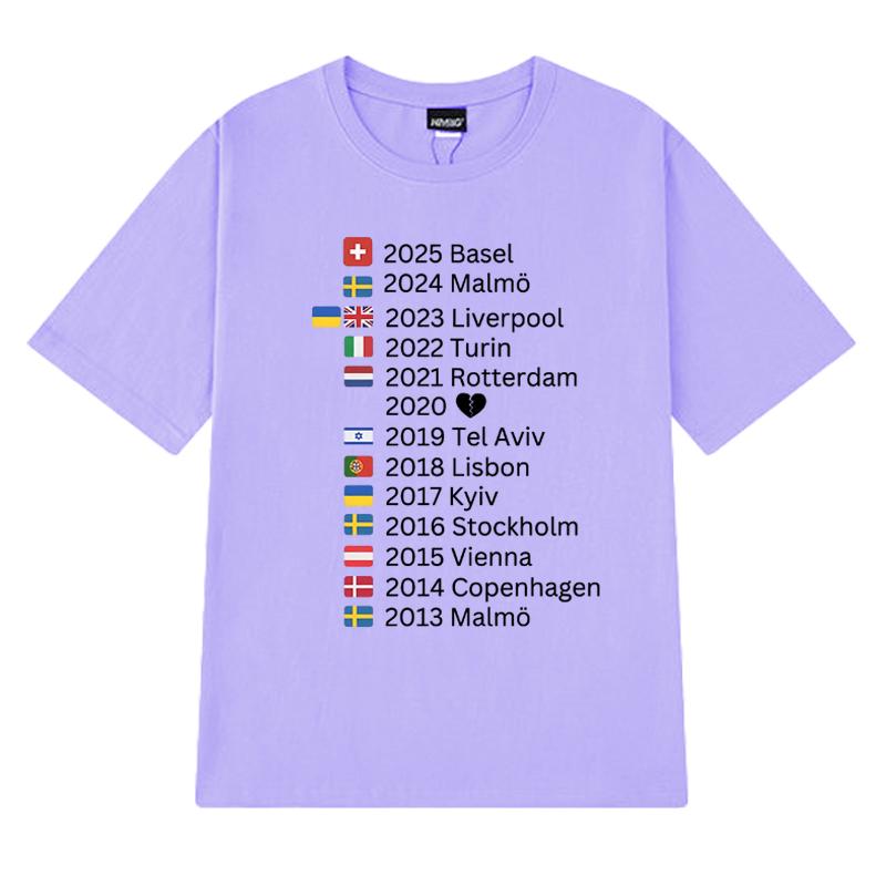 Eurovision 2025 Host Cities Music T shirt Men Women Trend Y2k Oversized short sleeve T-shirts Unisex 100% Cotton clothing Tops