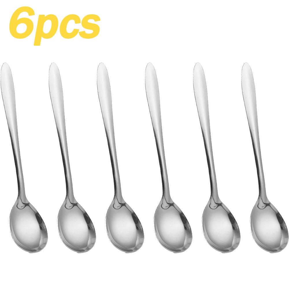 Silver Long Handle Stirring Dessert Spoons Stainless Steel Coffee Spoon Dessert Seasoning Tools Home Kitchen Accessories
