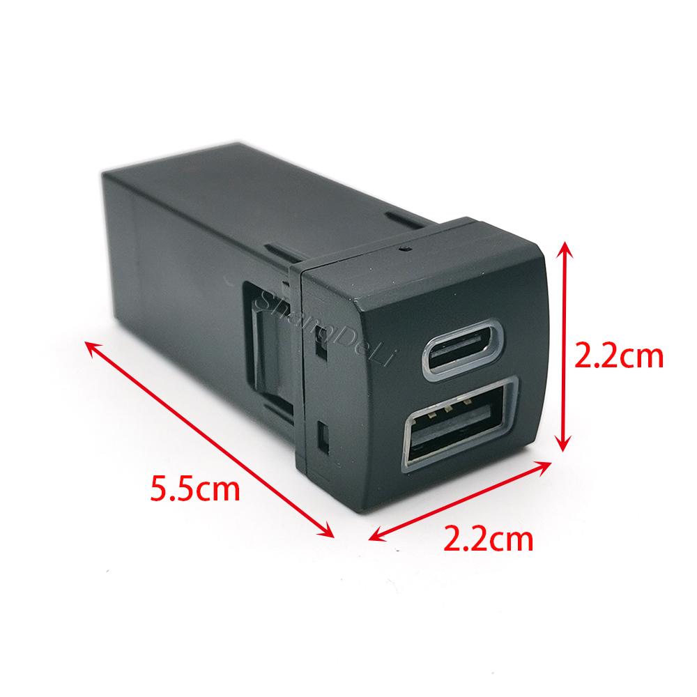 Dual Ports Car USB QC3.0 Type-C PD Phone Charger Socket For Toyota Highlander Land Cruiser Prado 150 Rav4 Camry Corolla 18-22