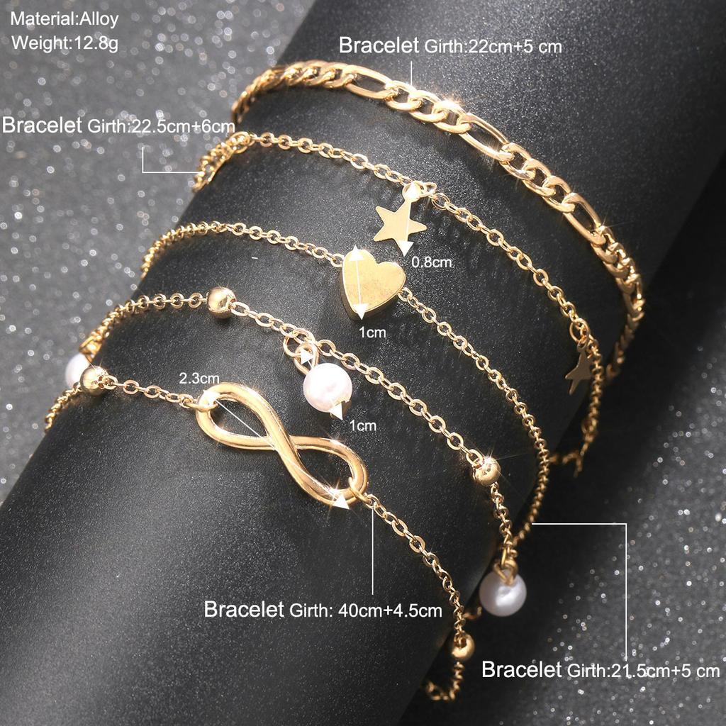 Temu hot-selling imitation pearl beach anklet five-pointed star butterfly pendant lucky 8-character multi-layer anklet set 4-piece set