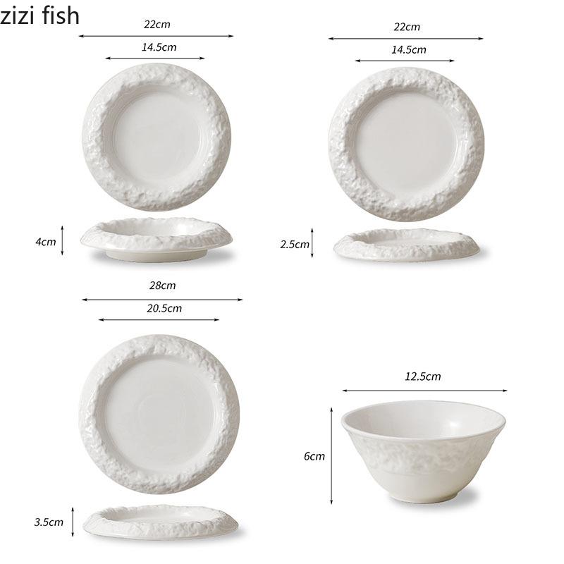 Rock Texture Ceramic Plate Thick Soup Plate Salad Plate Pasta Plates Rice Bowl Dessert Bowl Restaurant Specialty Tableware