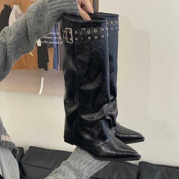Small man taller pointed trouser boots women's autumn and winter new Spice Girl high-heeled boots tall knight
