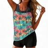 Women's Two Piece Tankini Swimsuit Hawaiian Floral Print Sleeveless Sporty Swim Top with Shorts Beachwear