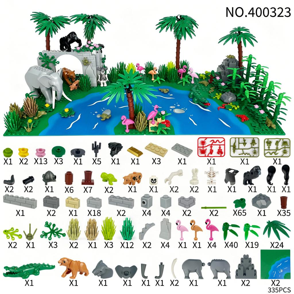 Serie Creativa Foresta Pluviale Tropicale Scena Fiume Giocattoli Blocchi da Costruzione