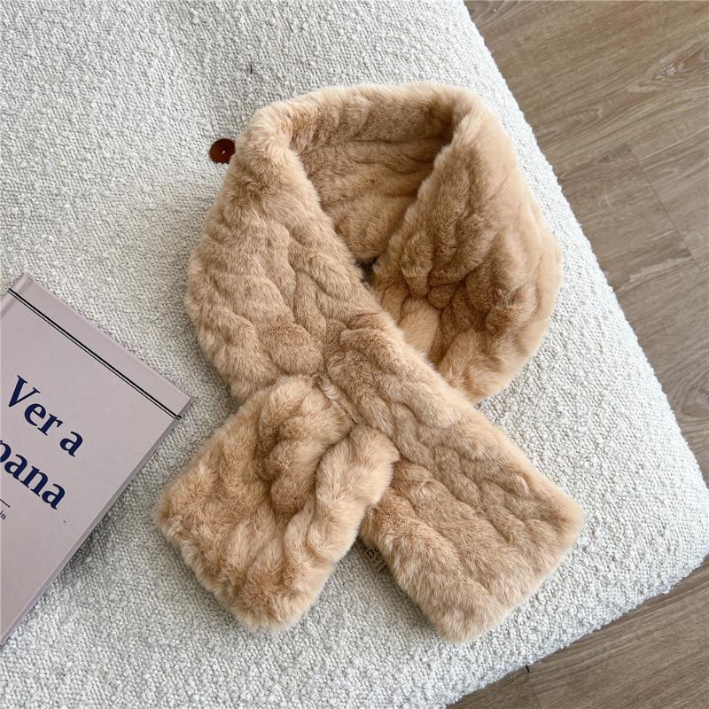 Neuer Imitat Rexkaninchenfell Kreuzschal Winddicht Kältefest Halskragen Dick Warmhalten Gestricktes Halstuch Damen
