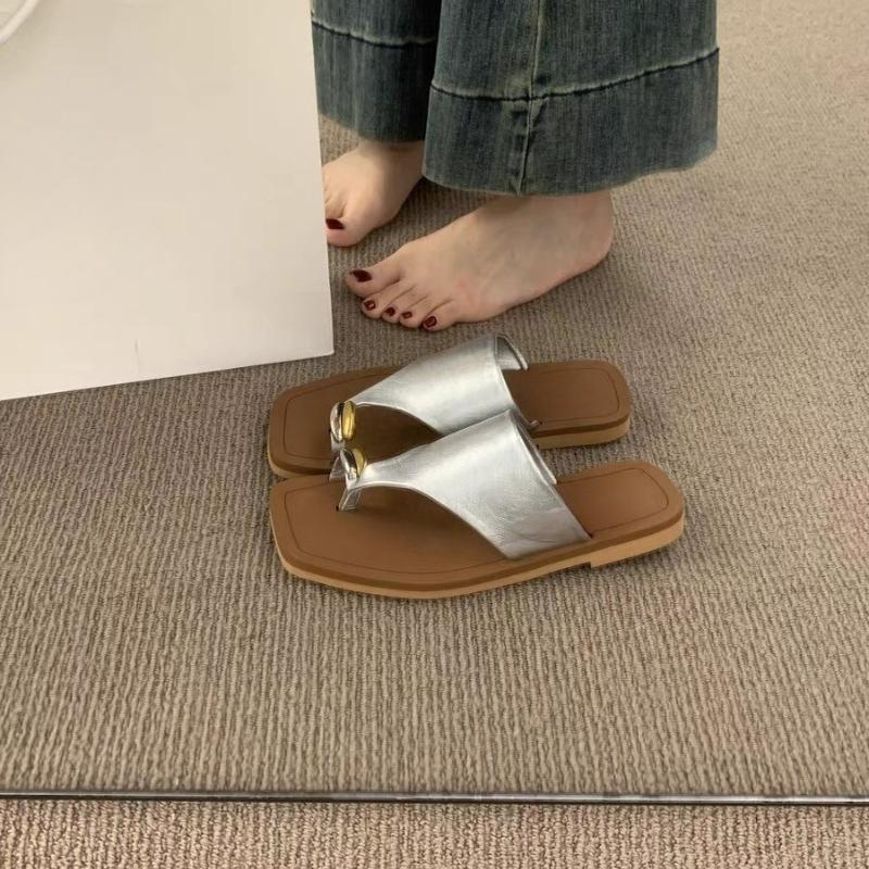 Fashion Flats Women Clip Toe Slippers Square Toe Sandals Flip Flops Casual Shoes Summer New 2025 Fashion Beach Slides Dress Sandalias