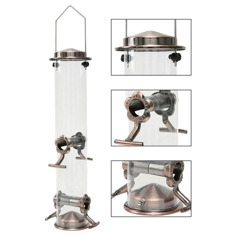 Metal Bird Feeder Automatic Transparent Bird Food Dispenser Large Capacity Waterproof Bird Feeding Bowl Outdoor