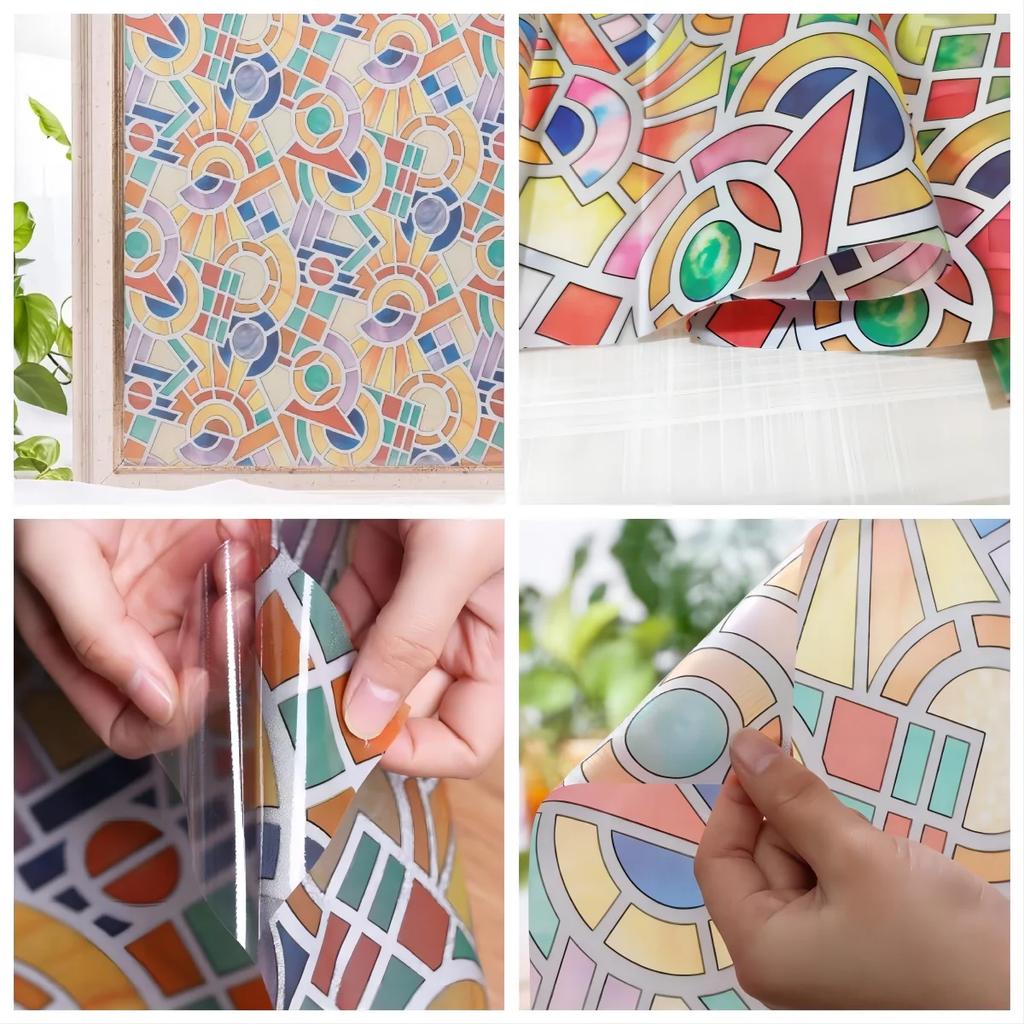 Window Privacy Film Stained Glass Window Clings Decorative Window Tinting Film for Home Anti-UV Non-Adhesive Window Stickers