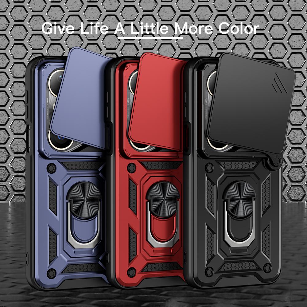KEYSION Shockproof Case for Huawei Pura 80 Ultra Slide Camera Lens Protection Ring Stand Phone Cover for Huawei Pura 80 80 Pro