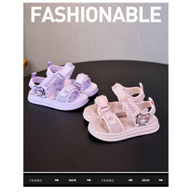 New Spring/Summer Kids' Open-Toe Beach Sandals - Adorable Bear Print Girls' Sandals with Hook & Loop Closure