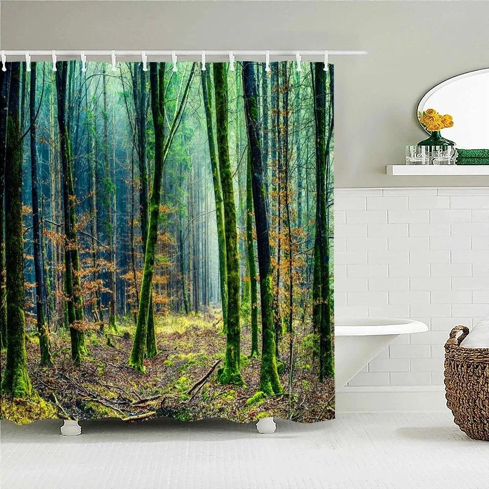 Berkenbomen Boslandschap Douchegordijn Waterdichte Stof Badkamer Gordijnen Natuurlijk Landschap Bad Scherm Met 12 Haken