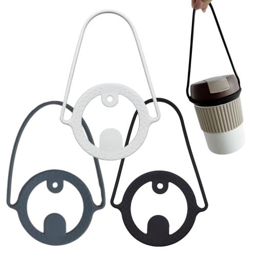 KALOLINNA Silicone Drink Cup Holder, Set of 3, Portable Carrier for Milk Tea, Coffee, and Tumblers (Black, Gray, and White)