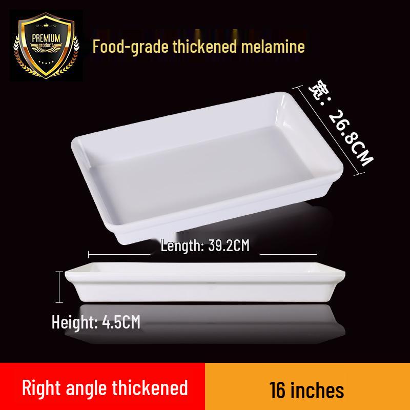 Melamine Rectangular Tray for Braised Dishes - White Display Plate for Cooked or Cold Foods