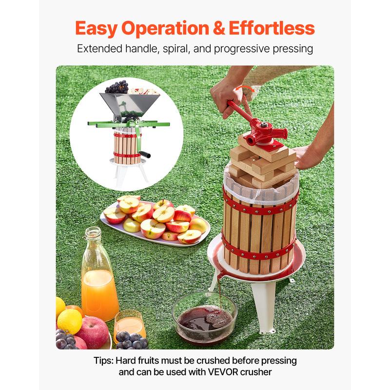 SucceBuy Prensa para Vino de Frutas de 6L 12L Cesta de Madera Maciza con 8 Bloques Prensa Manual Resistente para Hacer Jugo Sidra Manzana Uva