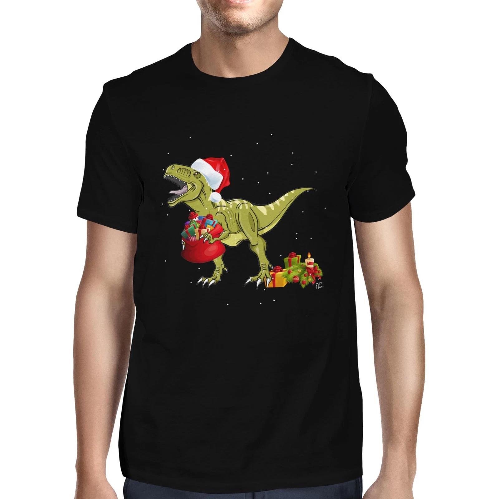 1Tee Mens Dinosaur Christmas - T-Rex and presents T-Shirt L
