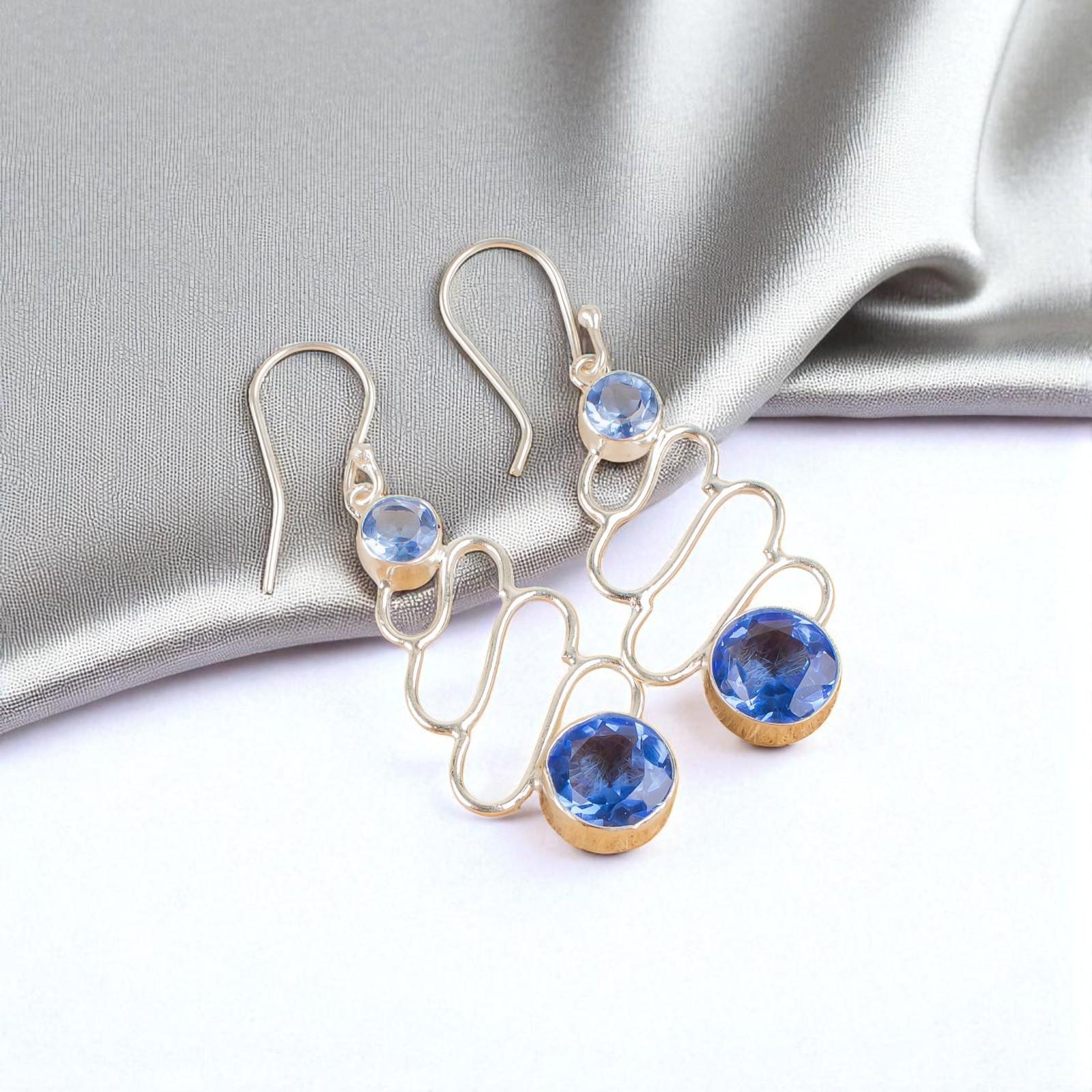 

Редкий камень Танзанит Ювелирные изделия из серебра 925 пробы Ручная работа Серьги-крючки 2,13 EE-84-6