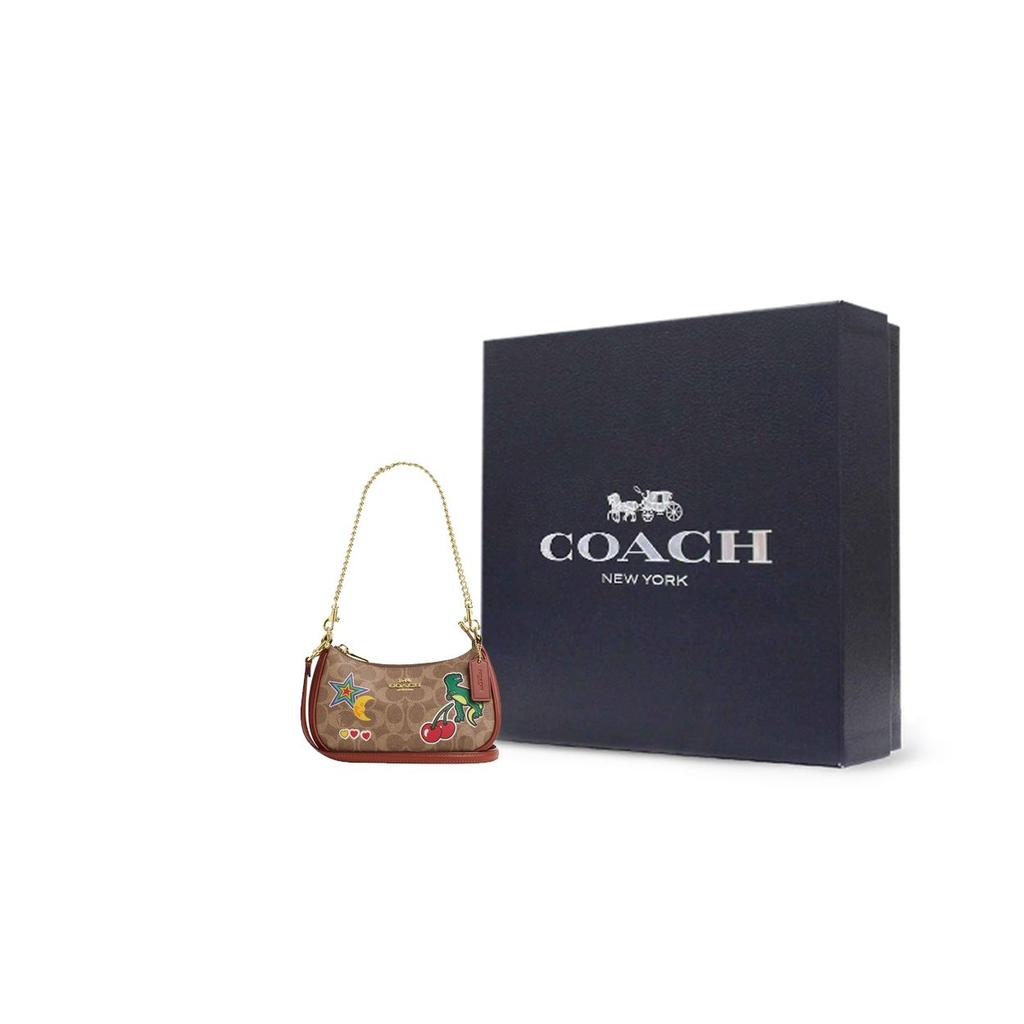 Coach Teri 20 Zipper Closure Logo Coated Canvas Tote Bag Women Tote Bags Gold Brown CW321-IMTAM