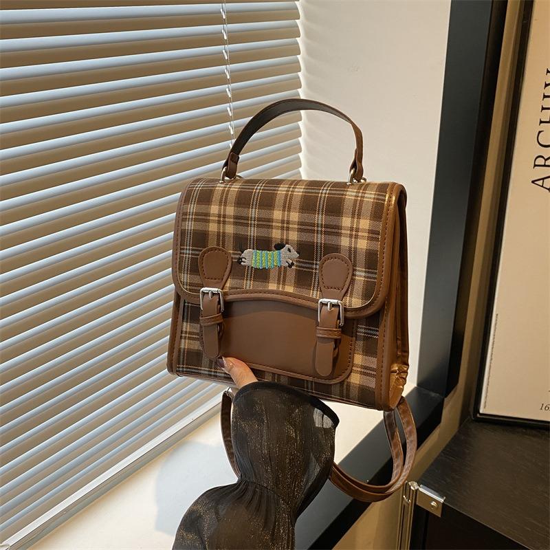 College style plaid backpack female autumn new dachshund dog student class handbag retro backpack