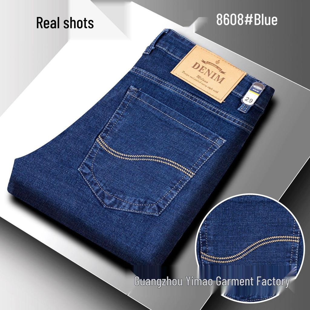 Yi Mao Herren Sommer High-Waist Elastische Jeans - Dünn, Gerade, Locker, Übergröße Freizeitkleidung für Mittelalte