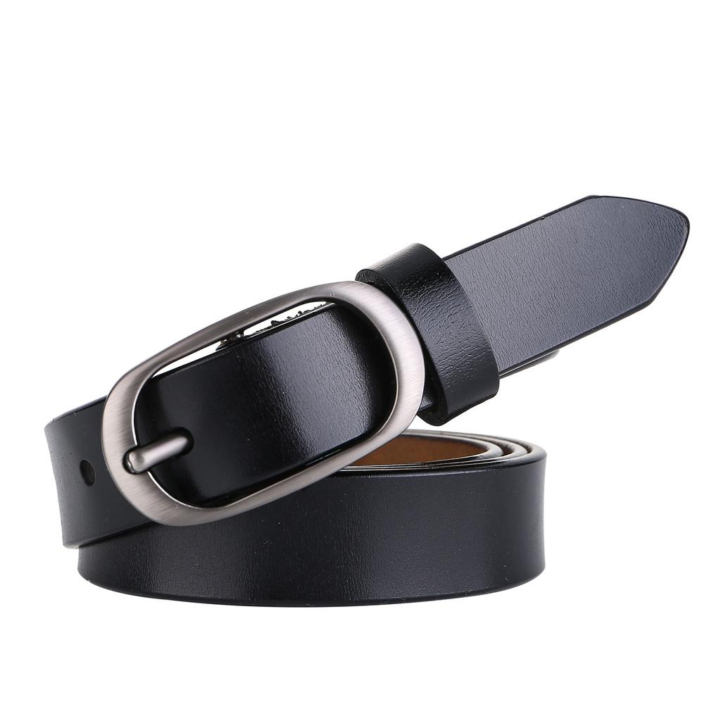 Elliptical Alloy Buckle Leather Womens Belt With Vintage Design For Work And Casual Looks