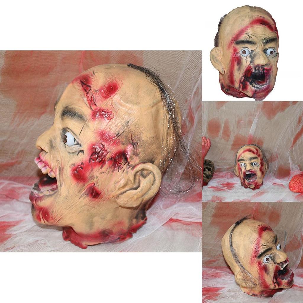 Horror Latex Foam Zombie Dry Corpse Hanging Head For Halloween Escape Room Decor And Costume