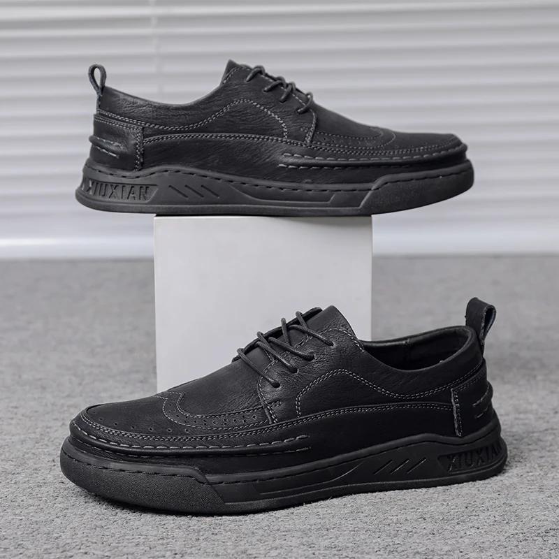 

Модная мужская кожаная повседневная обувь, летняя модная обувь для мужчин, удобная обувь на платформе для ходьбы, мужская обувь класса люкс, качество Masculino 46 чёрный