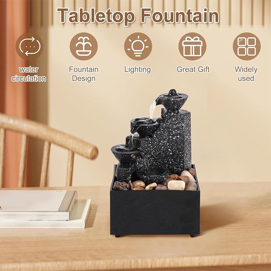 Mini Zen Tabletop Fountain - Relaxing LED Waterfall for Office Desk, Yoga Room & Feng Shui Decor