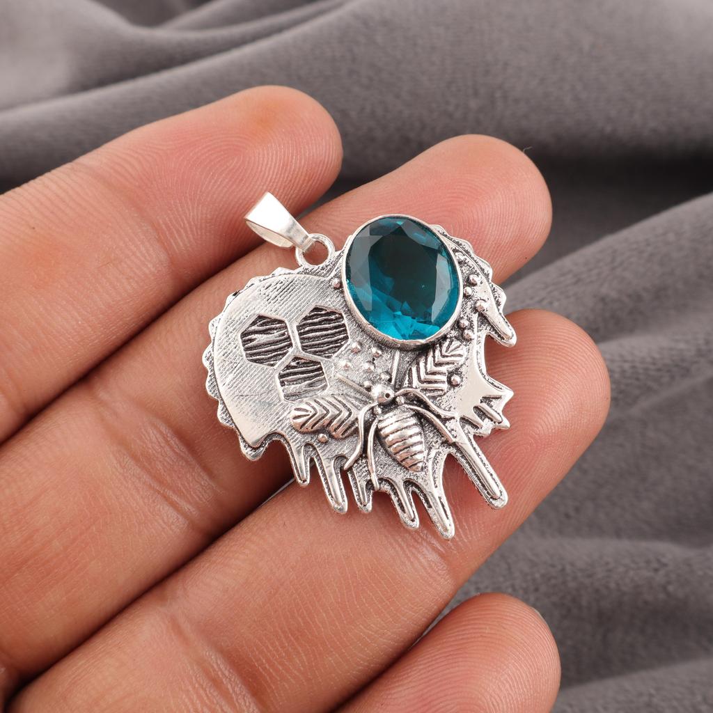 Apatite Gemstone 925 Solid Sterling Silver Handmade Antique Jewelry Gift For Mother Pendant