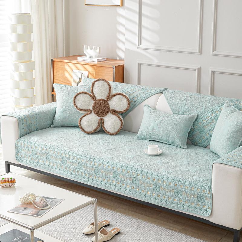 Cotton Sofa Cushion Four Seasons Universal Non-Slip Leather Sofa Cover French Retro Cotton Embroidered Sofa Cover Towel Fabric Craft